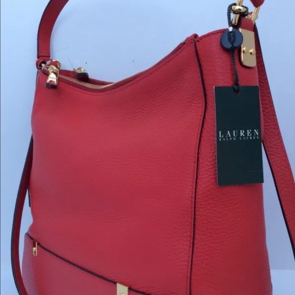 Ralph Lauren Hobo Handbag Morrison Double Zip Red - Picture 4 of 7